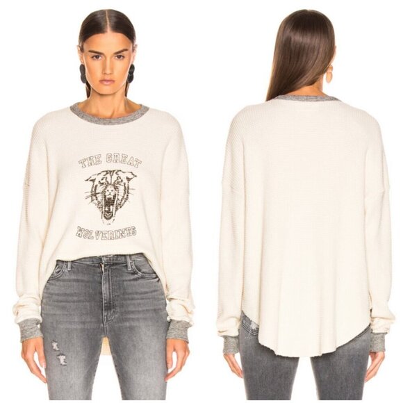 💕THE GREAT💕 The Great Circle Thermal Top ~ Washed White Wolverine Graphic 0 - Picture 2 of 15